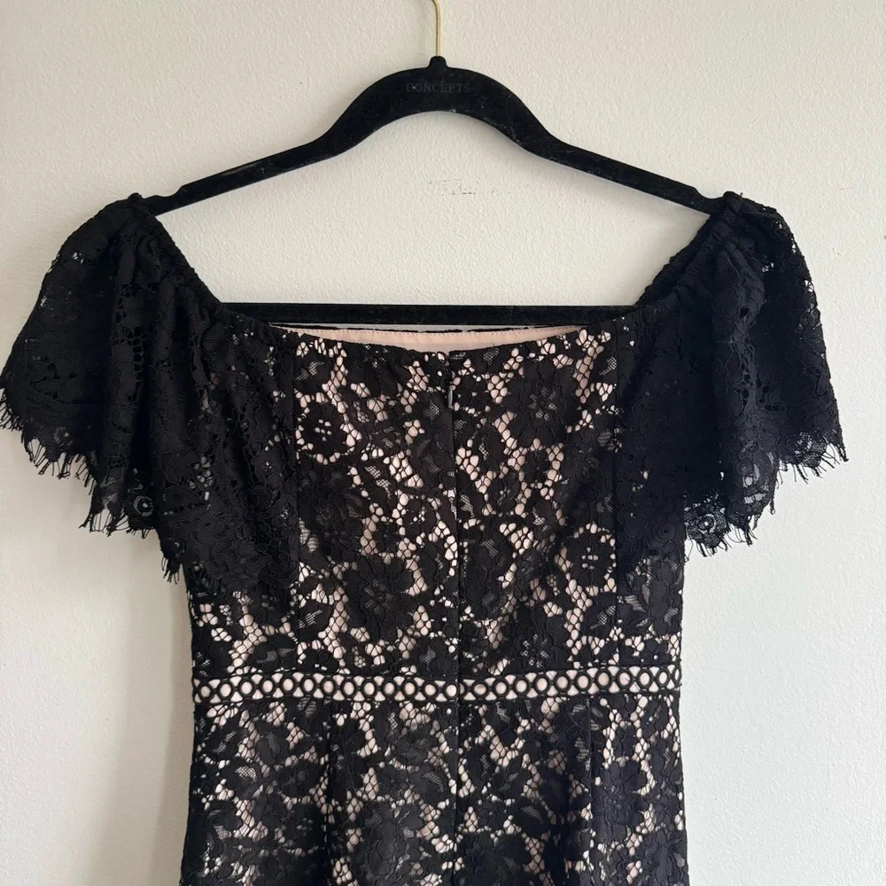J.Crew Black Lace Fit & Flare Cocktail Dress Flutter Sleeve Size 00